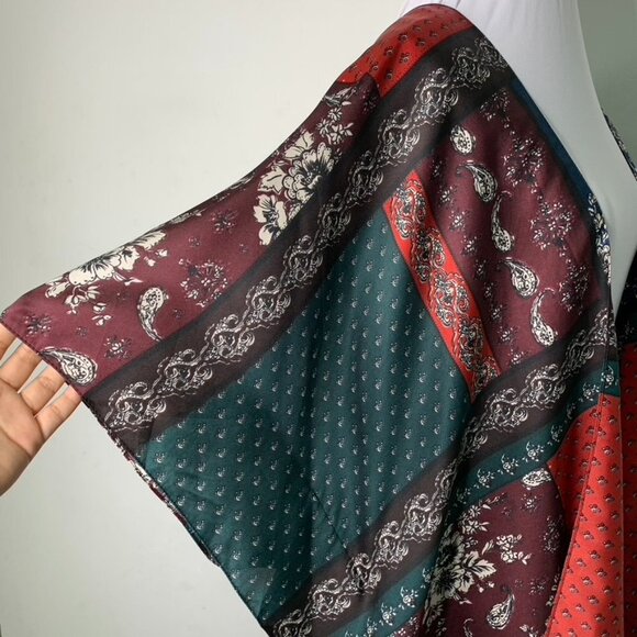 Free People Boho Mon Cheri Silky Patchwork Kimono One Size - Picture 6 of 14